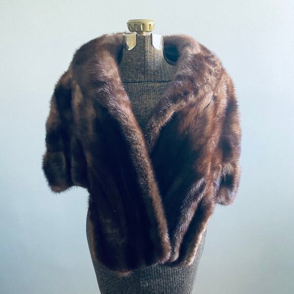 Vintage Abraham and Straus brown mink stole shawl
